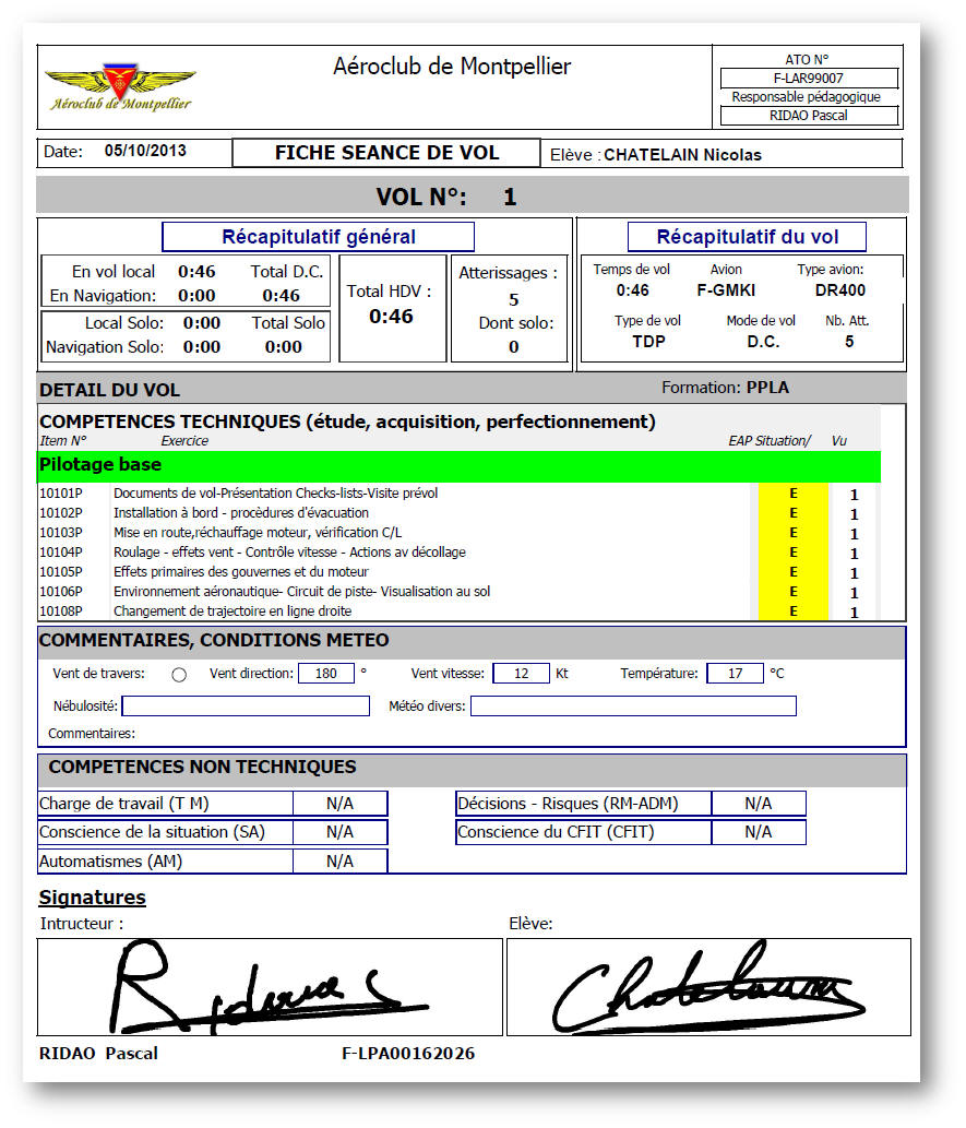 Fiche de vol, Livret de progression